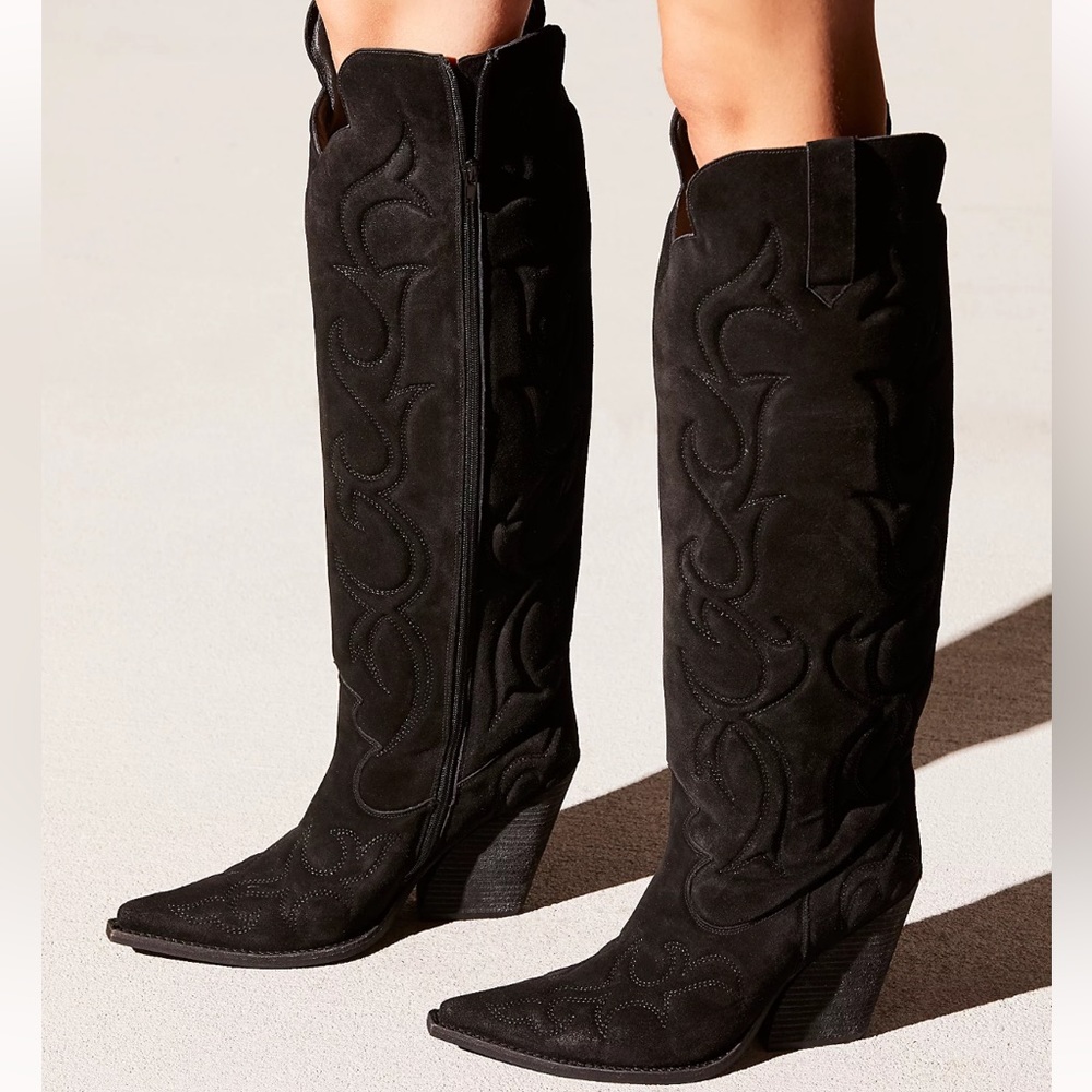 Jeffery Campbell Free People Josey Tall Boots Blanc suede over the knee western